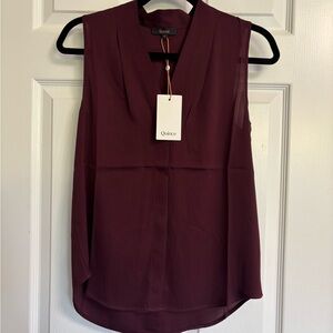 NWT Quince Washable Silk Deep Burgundy V-Neck Blouse